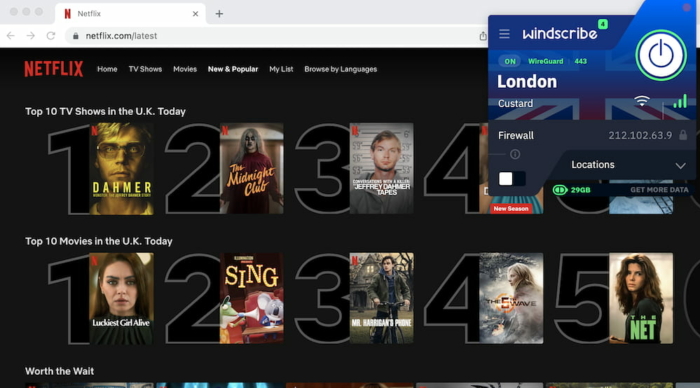 Utilisation de VPN gratuitement Windscribe avec Netflix