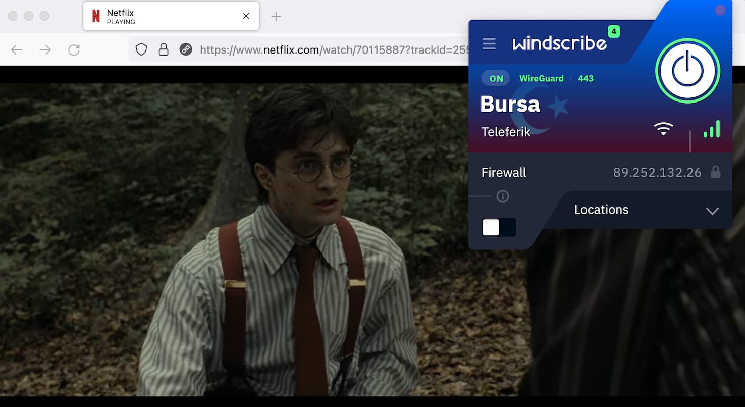 Streaming Harry Potter on Netflix's Turkish library using Windscribe