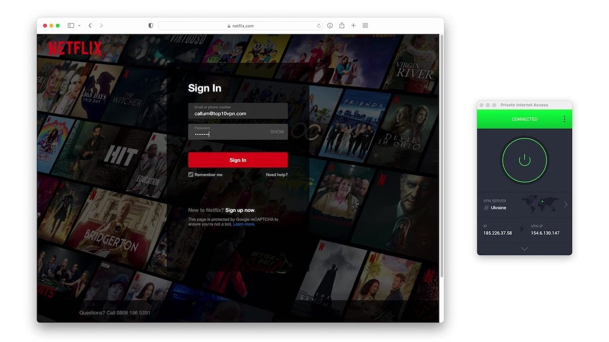 Signing into Netflix while PIA is connected to Ukraine