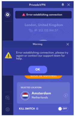 Error al establecer la conexión con privadovpn