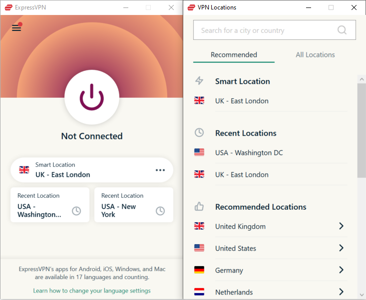 O cliente nativo da ExpressVPN