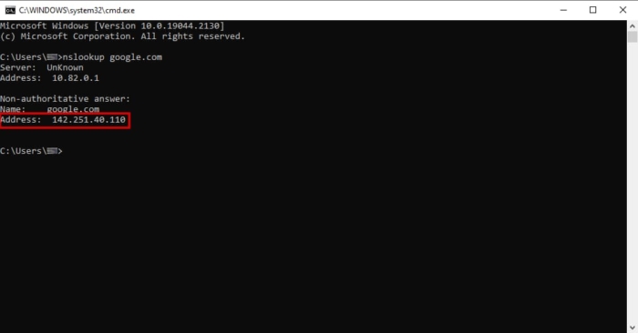 How to find your DNS address using nslookup command line