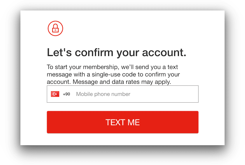 Netflix asking for a Turkish phone number to verify a new account