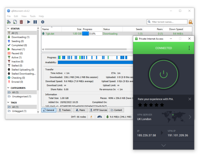 Screenshot of PIA torrenting