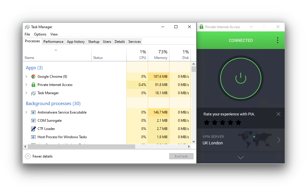 Impact de Private Internet Access sur les performances du système Windows