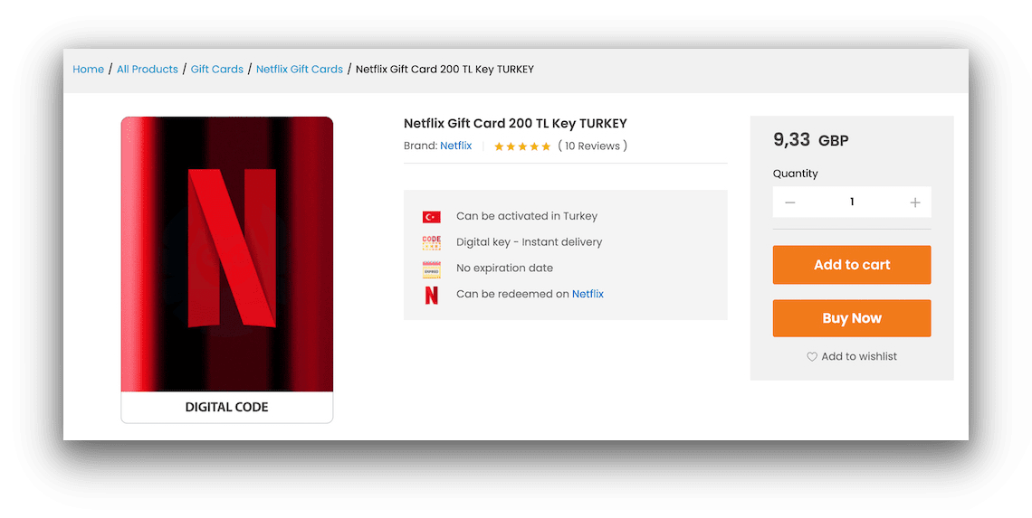 Comprando um cartão pré-pago da Netflix Turquia por meio do revendedor Turgame