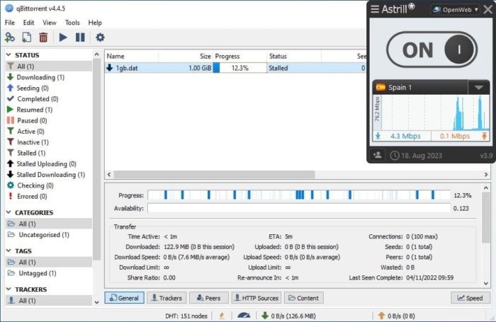 Torrent com a Astrill usando o qBittorrent