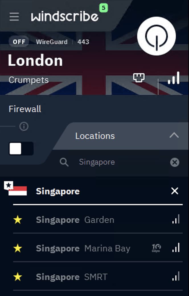 Windscribe's Singapore servers
