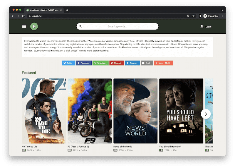 Cineb Illegal Free Movie Streaming Site