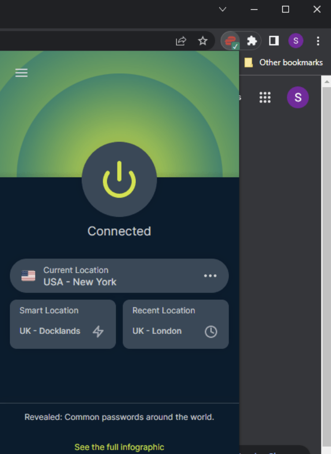 Aplicación de ExpressVPN para Chrome en modo nocturno