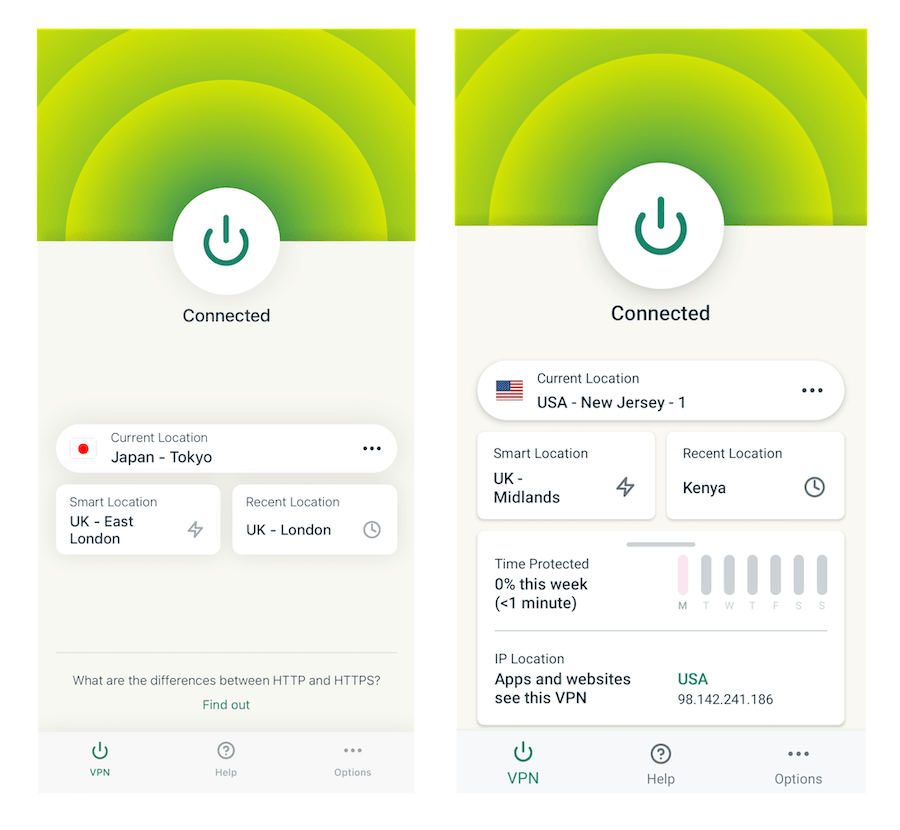 ExpressVPN's iOS and Android app side-by-side
