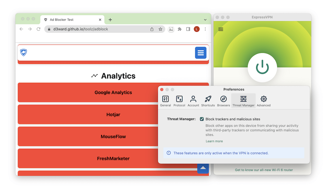 Threat Manager durchläuft unsere Tracker-Blocker-Tests