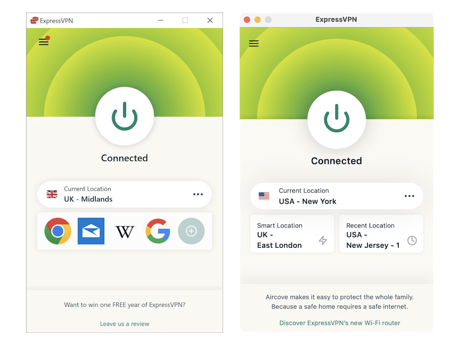 ExpressVPN's Windows and Mac app side-by-side