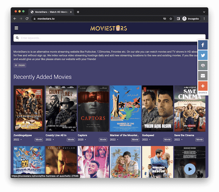 MovieStars Illegal Free Movie Streaming Site