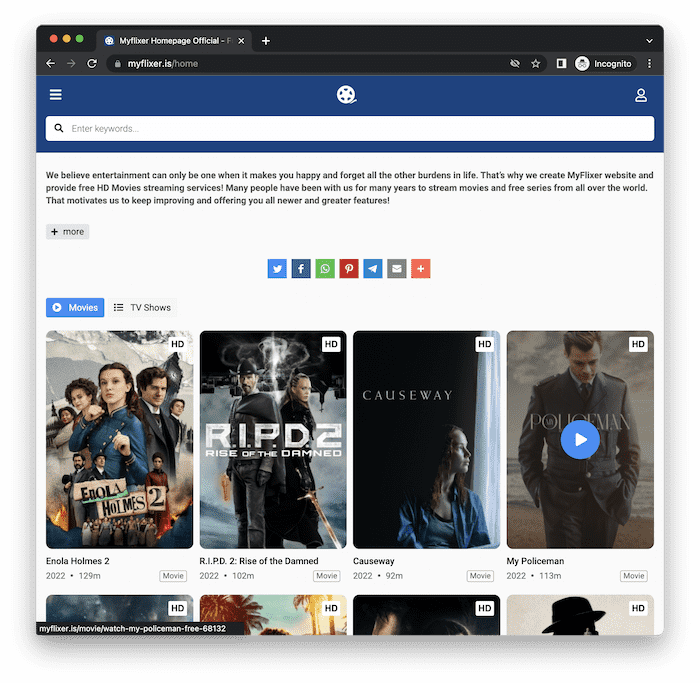 MyFlixr Free Movie Streaming Site