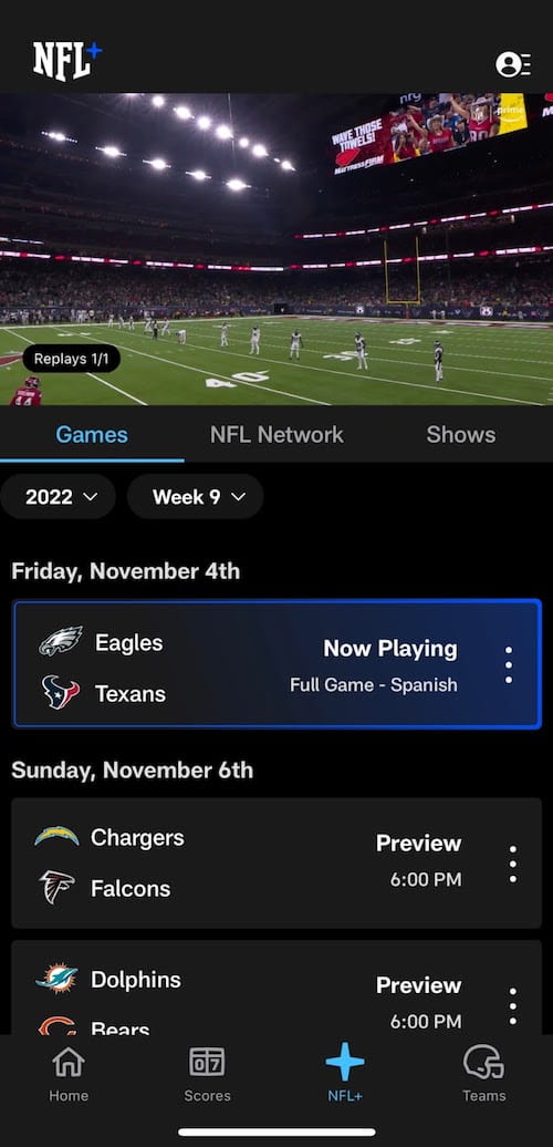 Aplicación de la NFL+