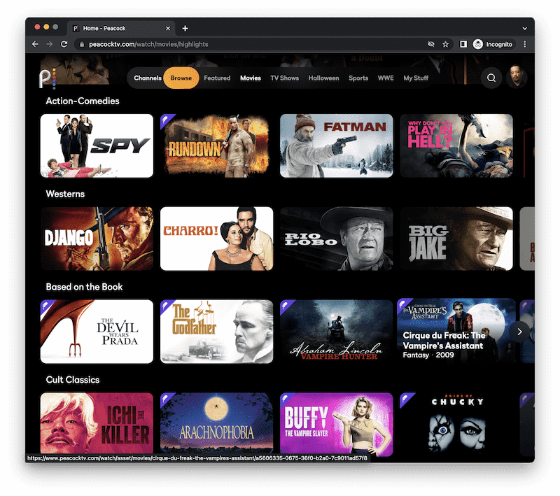 Siti di streaming di film gratuiti Peacock TV