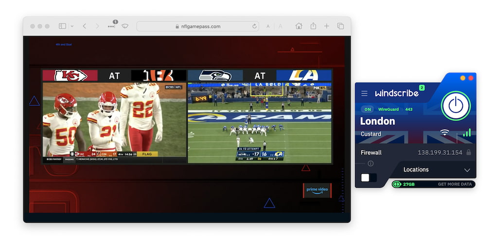 Using Windscribe Free to watch out-of-market NFL games