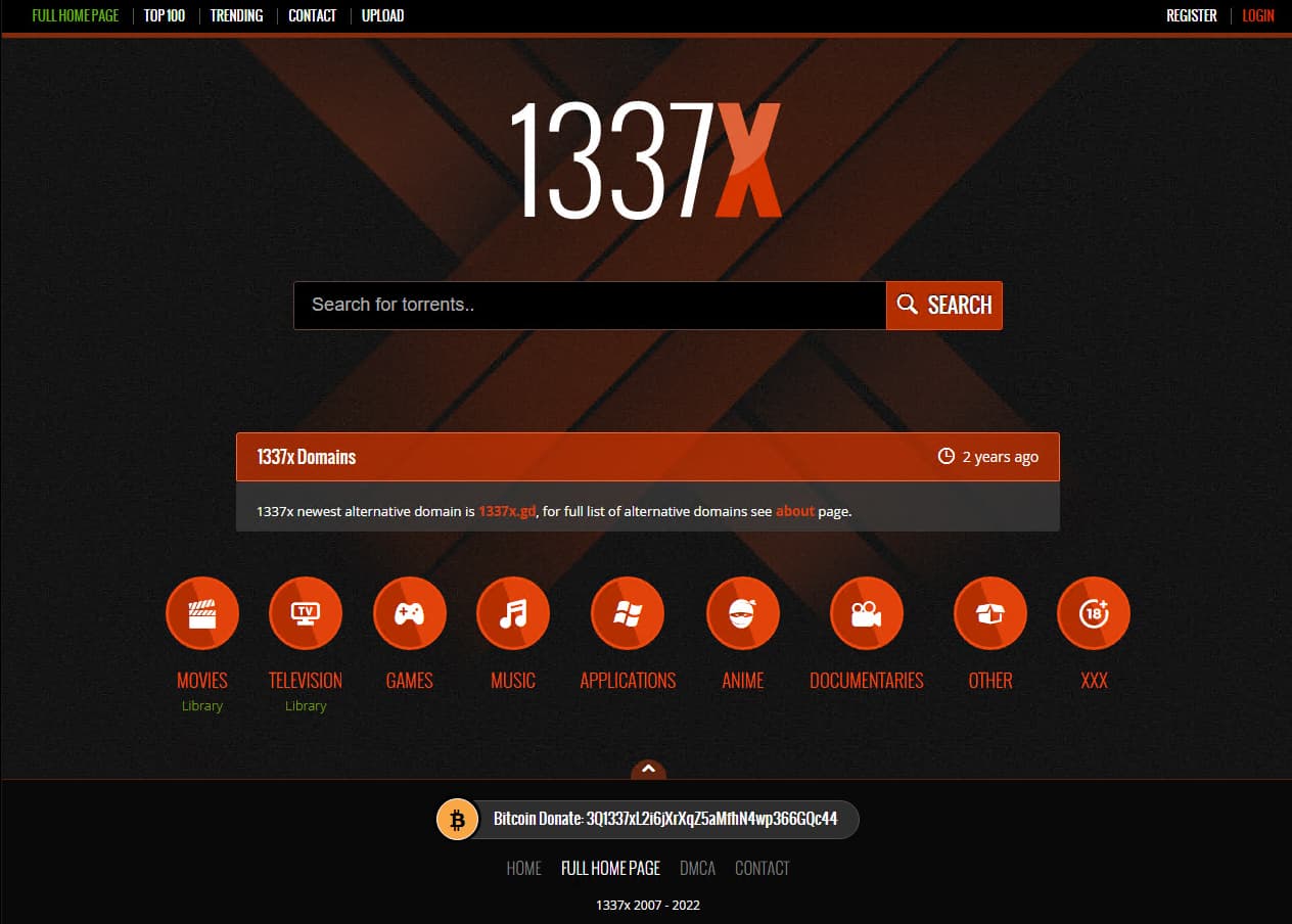Página principal de 1337x