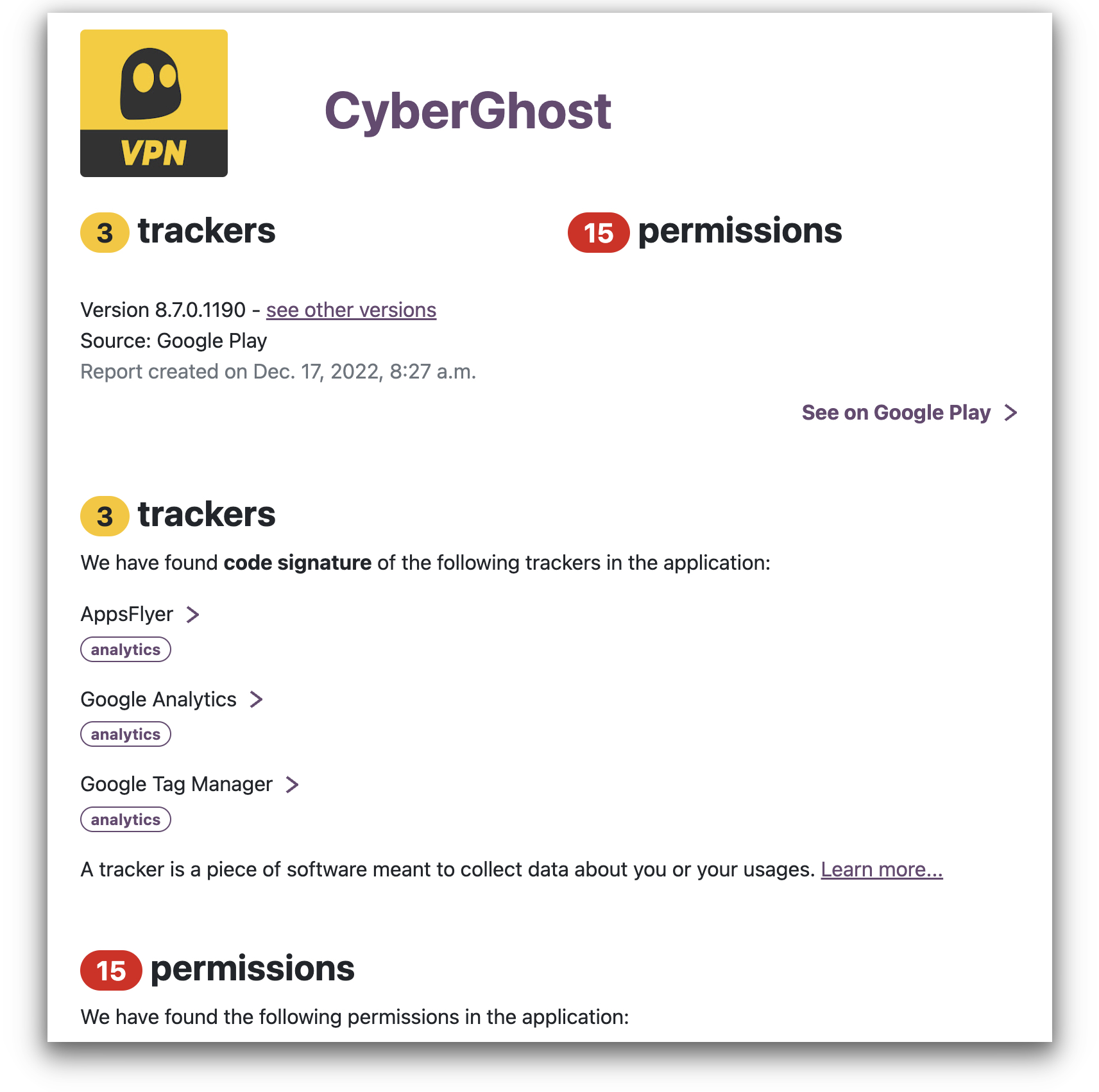 CyberGhost zmniejszył liczbę trackerów i uprawnień, ale nadal ma miejsce na poprawę