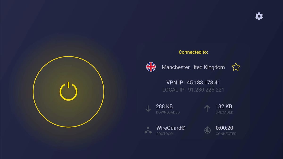 Ekran główny aplikacji CyberGhost na Firestick