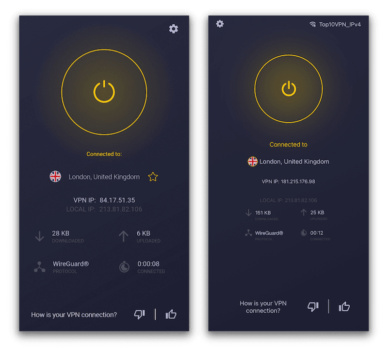CyberGhost for Android and iOS side by side