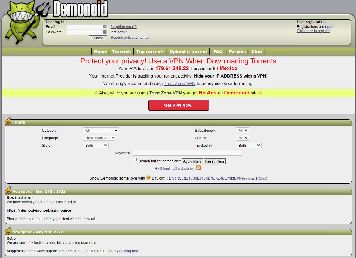 Página principal de Demonoid