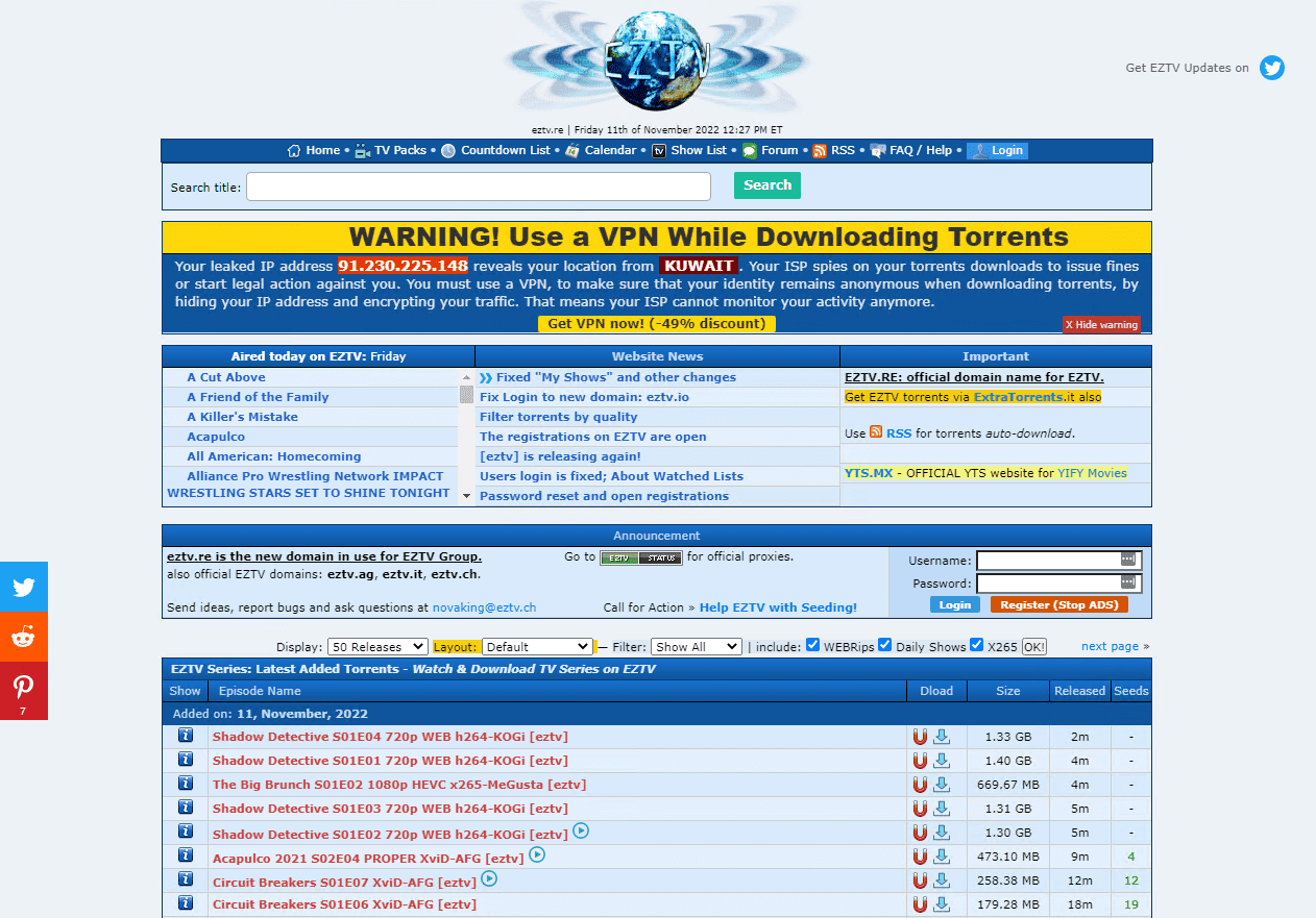 The eztv torrent site