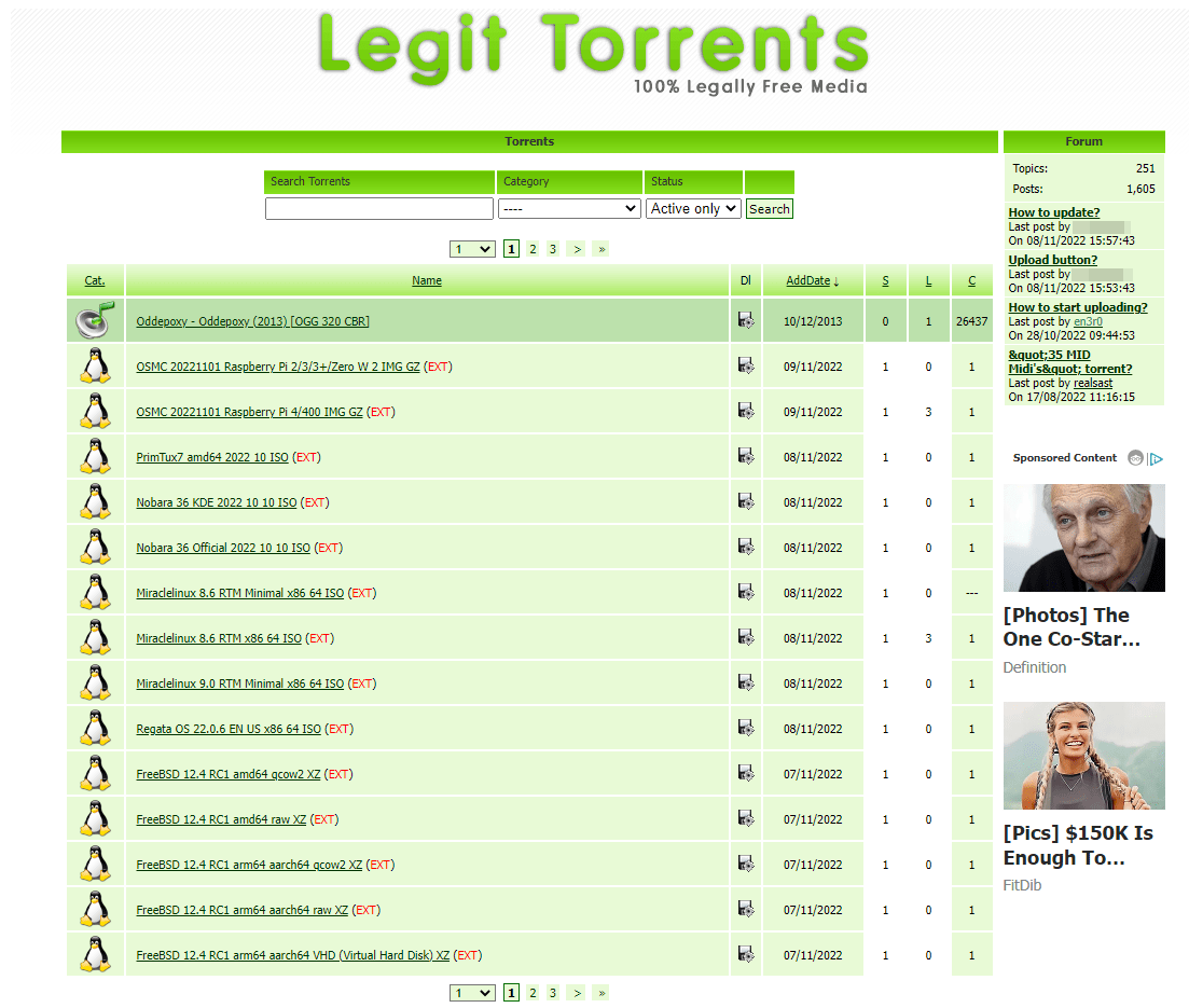 Página de torrents Legit Torrents 