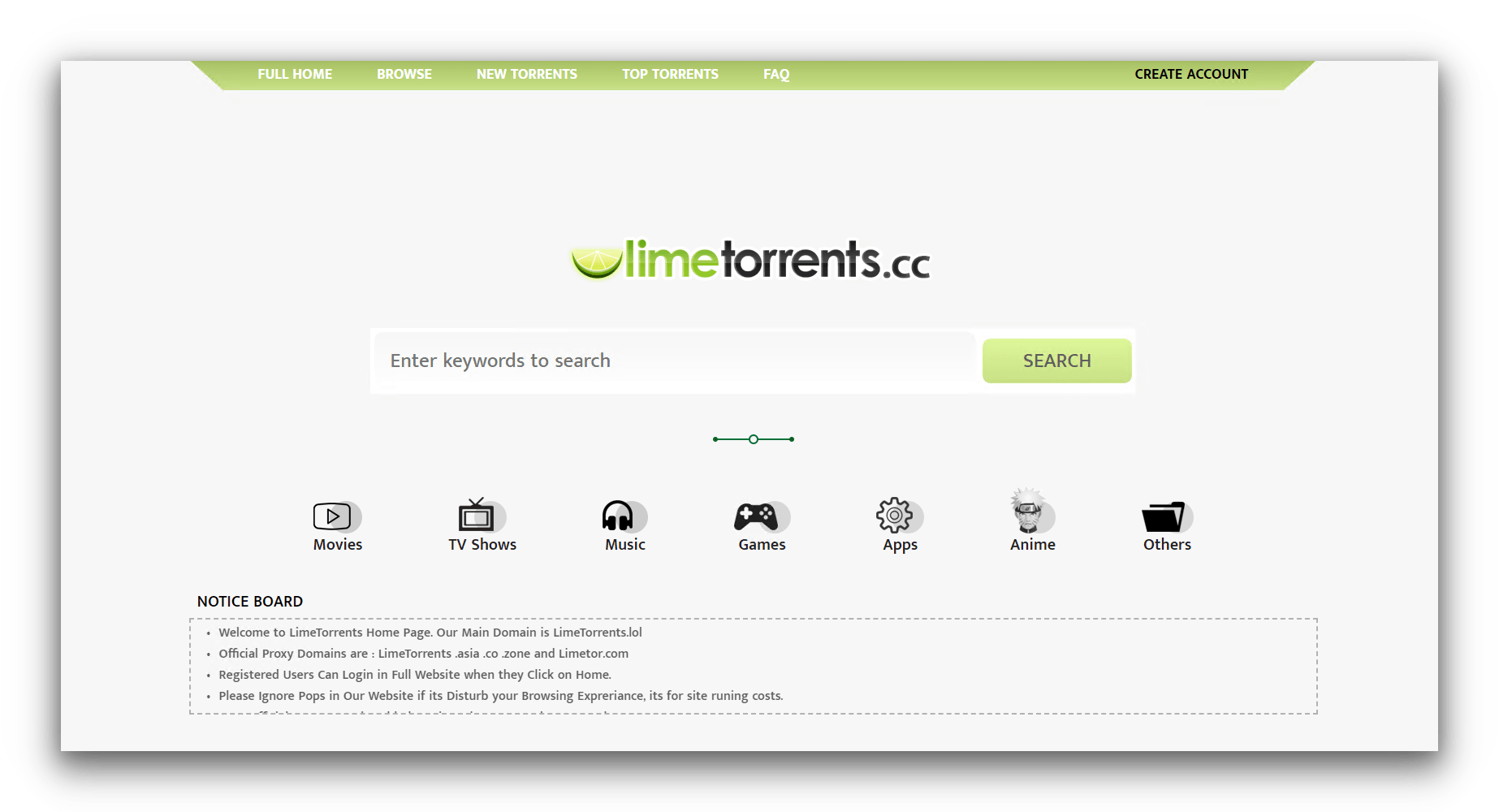 Página principal de LimeTorrents