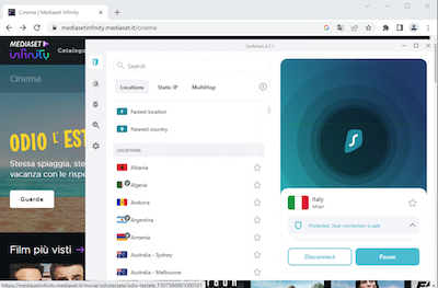 Surfshark sblocca Mediaset Infinity