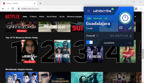 Windscribe desbloqueando Netflix México