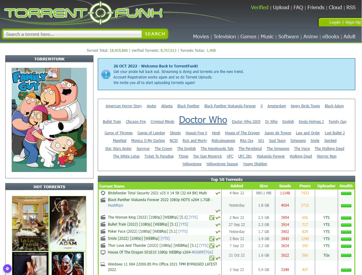 Página principal de TorrentFunk
