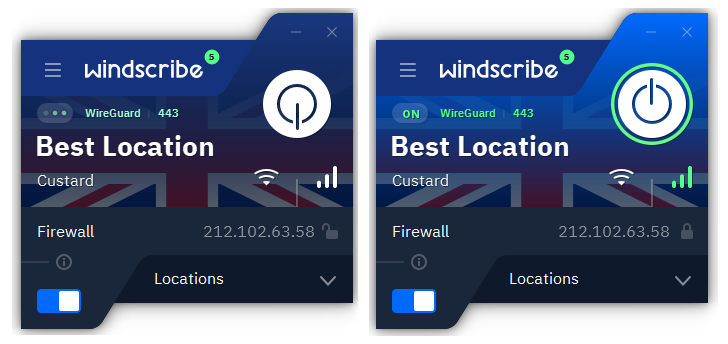 Comparison between a VPN being turned off and on. 