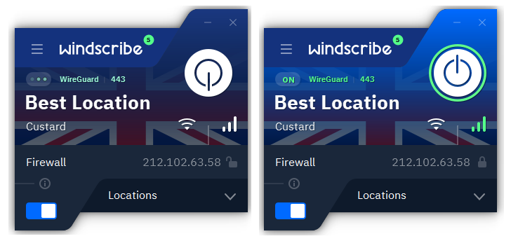 Comparison between a VPN being turned off and on.