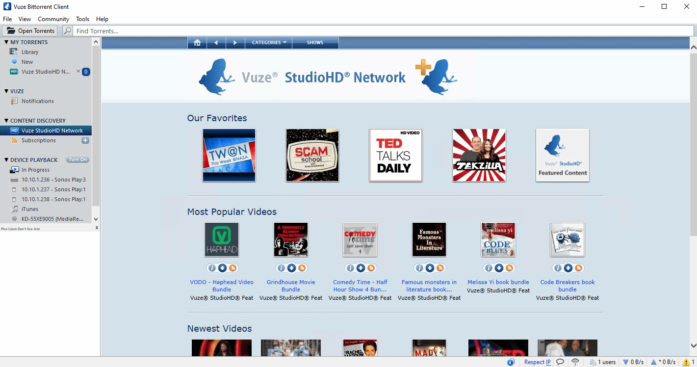 Página de torrents Vuze StudioHD