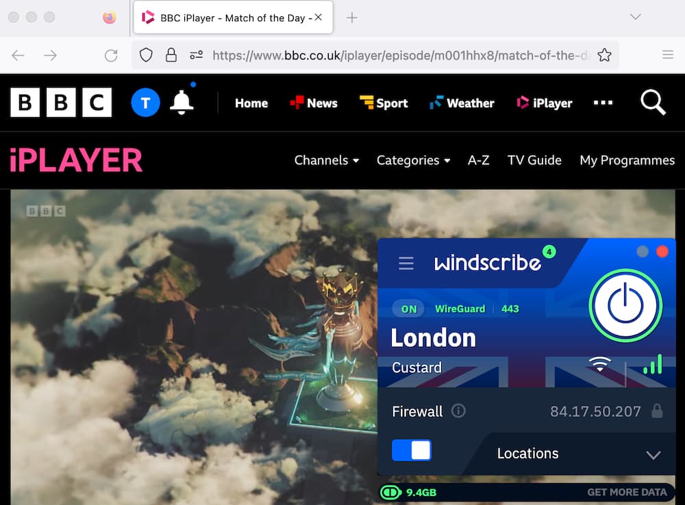Using Windscribe to stream BBC iPlayer from outside the UK