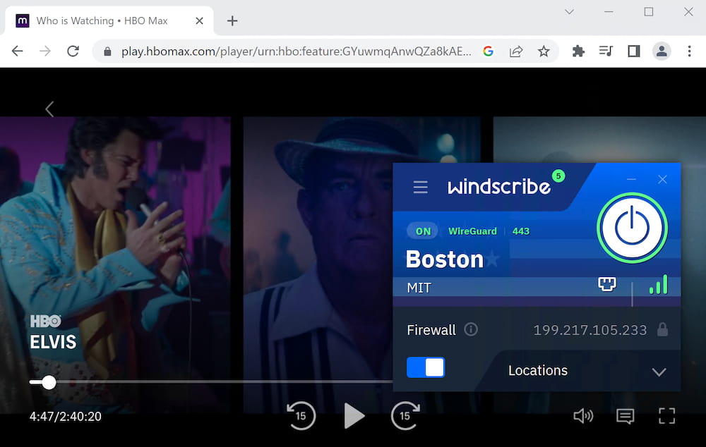 Accessing geo-blocked HBO Max content using Windscribe