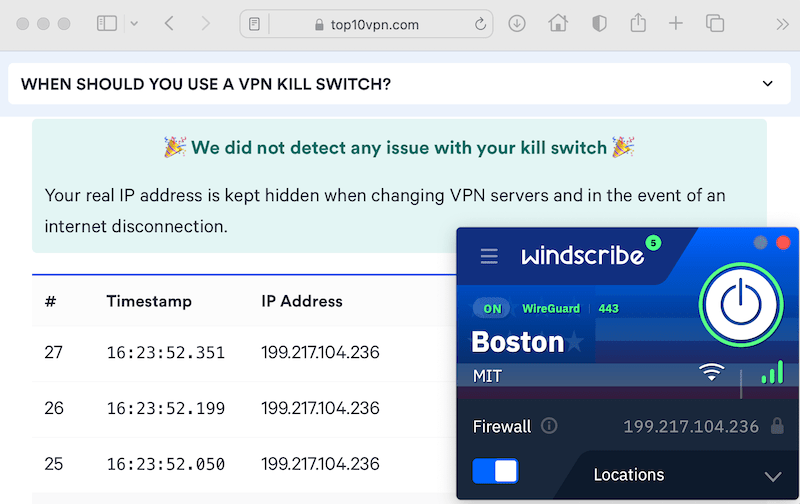 Testen der Wirksamkeit von Windscribes Kill Switch