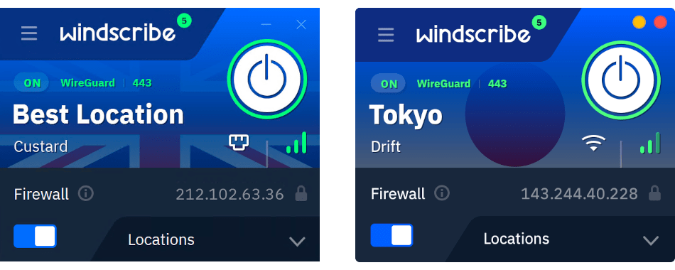 Aplikacje Windscribe na system Windows i macOS obok siebie