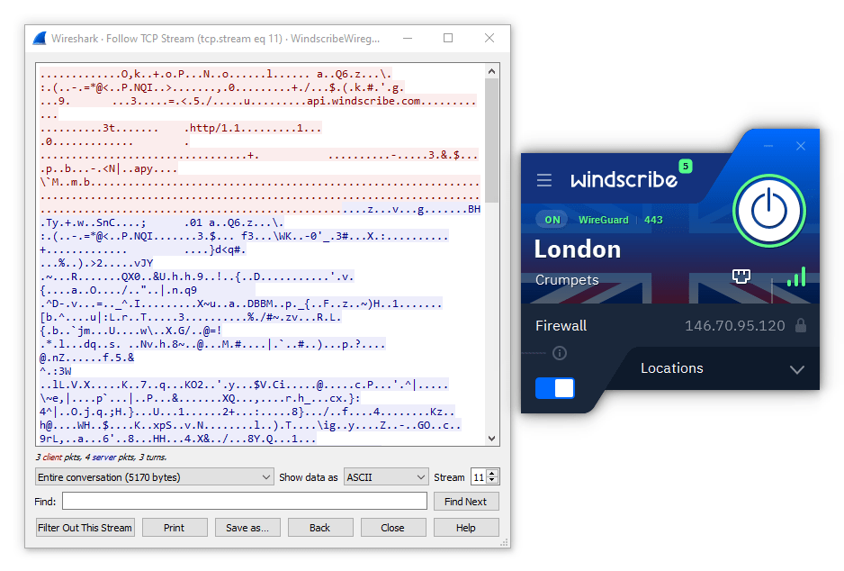 Analyse du cryptage de Windscribe à l'aide de Wireshark