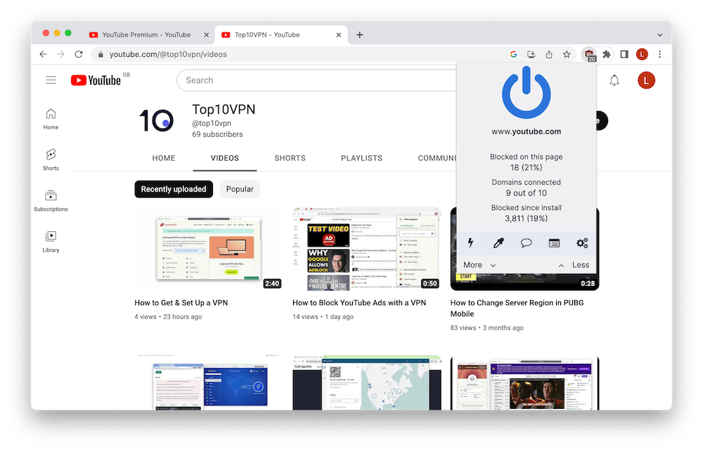 Blocking ads on YouTube using uBlock Origin