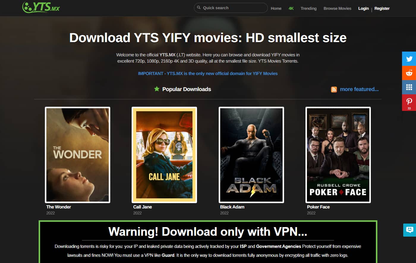 YTS homepage