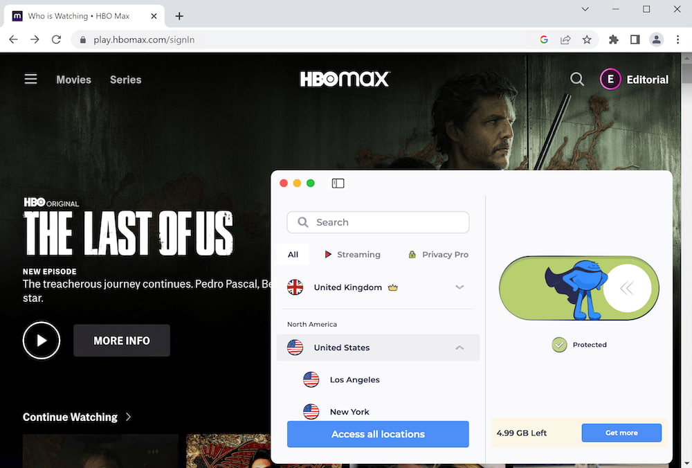 Usando a versão grátis do Atlas VPN para acessar a HBO Max