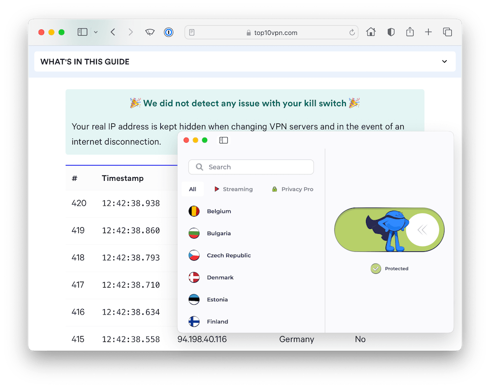 Atlas VPN kill switch test