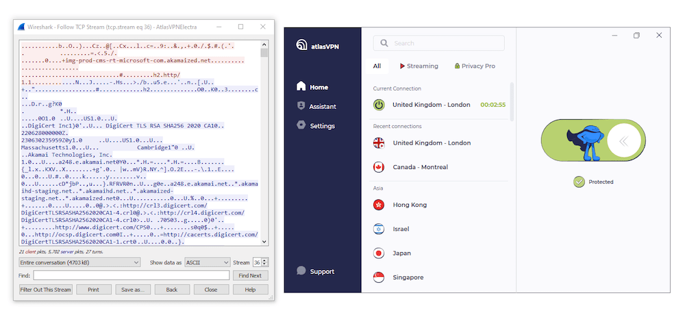 Analizando el cifrado de Atlas VPN utilizando Wireshark