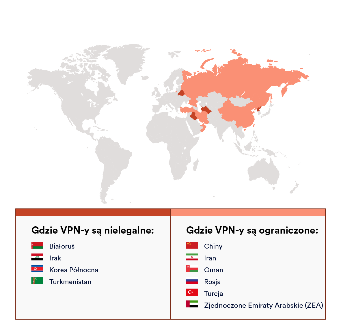 Kraje, gdzie usługi VPN są nielegalne lub korzystanie z nich jest ograniczone