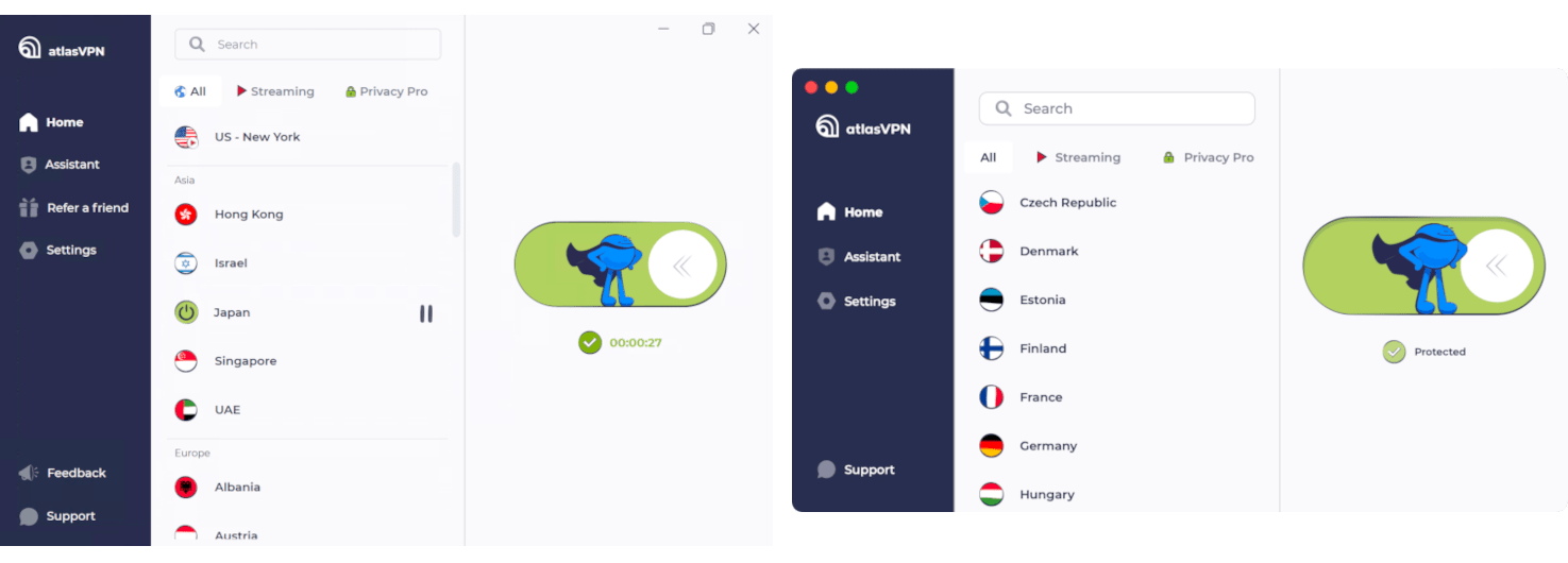 Atlas VPN's Windows and Mac apps positioned side-by-side