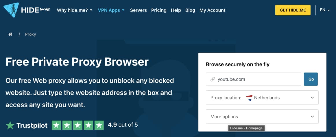 Il browser proxy di Hide.me