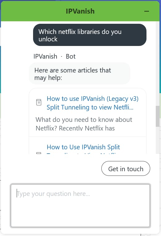 IPVanish's chatbot